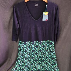 Svaha Women's Navy Blue And Green DNA Double Helix 3/4 Sleeve Dress